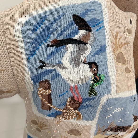RARE Design Options by Philip & Jane Gordon Seagull Shore Birds beaded sweater - Picture 6 of 13